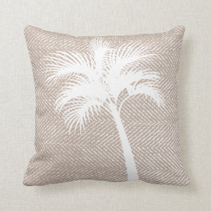 Tropische elegant Taupe Herringbone & Palm Tree Kussen
