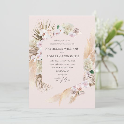 Tropische elegante bloemige trouwkaart kaart (Staand voorkant)