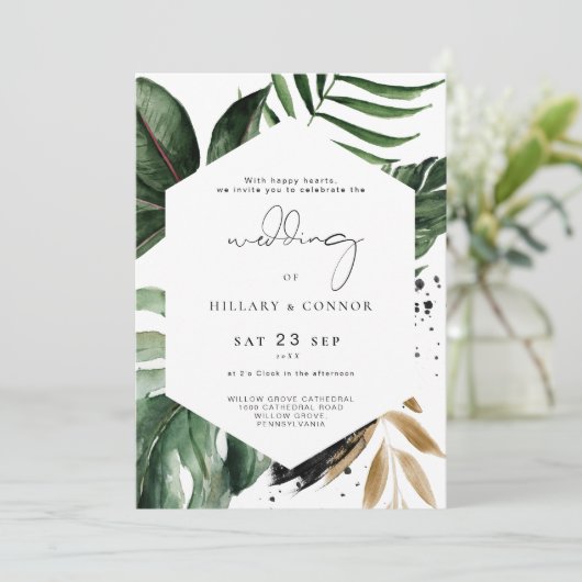 Tropische elegante bruiloft van de bruiloft kaart (Staand voorkant)