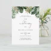 Tropische elegante huwelijksuitnodiging met foto kaart (Staand voorkant)