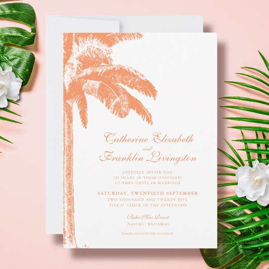 Tropische Elegante Palm Tree Wedding Kaart