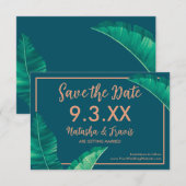 Tropische elegante palmbladeren save the date (Voorkant / Achterkant)