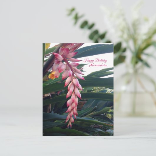 Tropische Elegante Roze Bloemen Verjaardag Briefkaart (Staand voorkant)