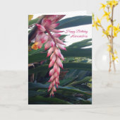 Tropische Elegante Roze Bloemen Verjaardag Kaart (Gele Bloem)