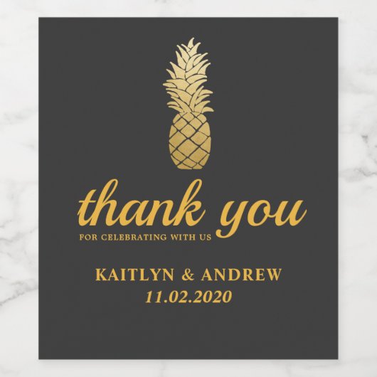 Tropische elegantie | ananas bruiloft dank u wijn etiket (Enkel label)