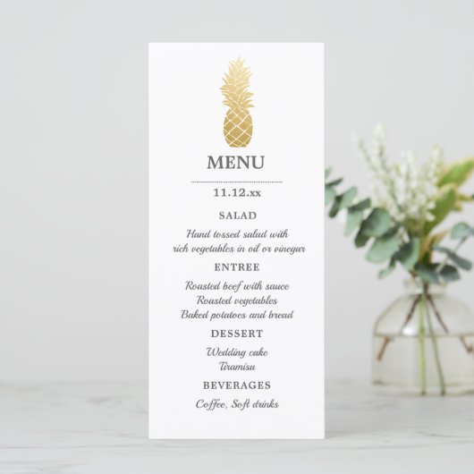 Tropische elegantie | Ananas bruiloft Menu (Staand voorkant)
