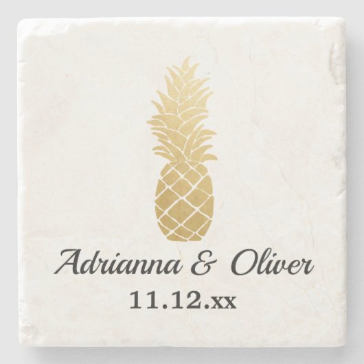 Tropische elegantie | Ananas bruiloft Stenen Onderzetter (Voorkant)