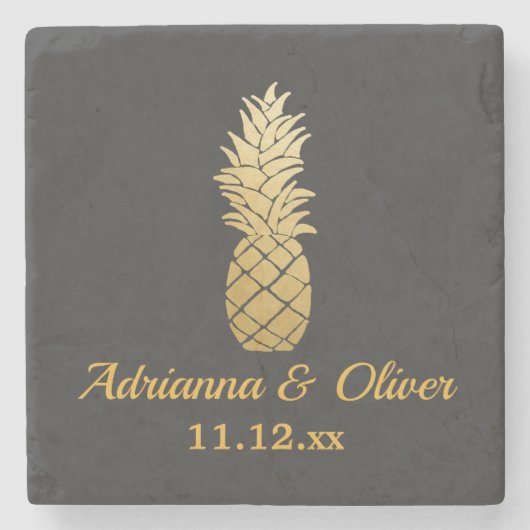 Tropische elegantie | Ananas bruiloft Stenen Onderzetter (Voorkant)