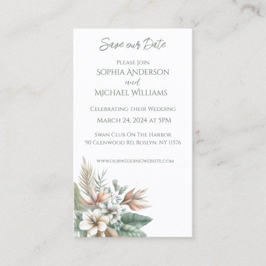 Tropische Elegantie- Bruiloft-Save de datum- Visitekaartje (Voorkant)