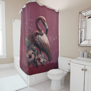 Tropische elegantie, de flamingo in de schemering. douchegordijn
