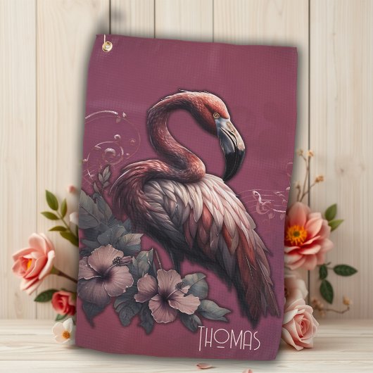 Tropische elegantie, de flamingo in de schemering. golfhanddoek