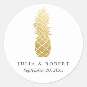 Tropische Elegantie Faux Gouden Folie Ananas Bruil Ronde Sticker