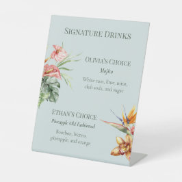 Tropische elegantie handtekeningdranken huwelijksb reclamebord met voetstuk