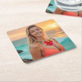 Tropische elegantie: Helena's Bikini-fotoshoot Kartonnen Onderzetters (Schuin)