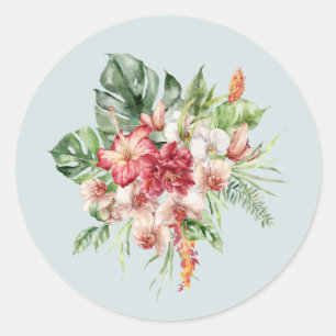 Tropische Elegantie Koraal Boeket Huwelijkssticker Ronde Sticker
