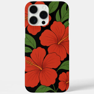 Tropische Elegantie Rode Hibiscus op Zwart iPhone 16 Pro Max Hoesje