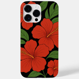 Tropische elegantie rode hibiscus op zwart Case-Mate iPhone 14 pro max hoesje