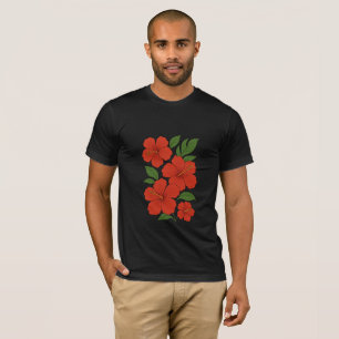Tropische Elegantie Rode Hibiscus op Zwart T-shirt