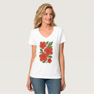 Tropische Elegantie Rode Hibiscus op Zwart T-shirt