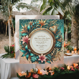 Tropische Elegantie Ronde Frame Trouw Uitnodiging