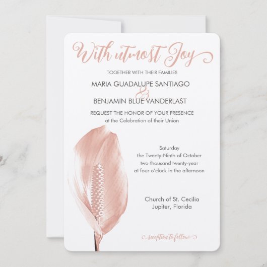 Tropische Elegantie Roze Bloem Shimmer Uitnodiging (Voorkant)