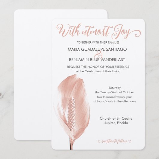 Tropische Elegantie Roze Bloem Shimmer Uitnodiging (Voorkant / Achterkant)