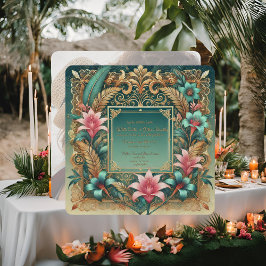 Tropische Elegantie Vierkant Frame Trouwuitnodigin Feestdagenkaart