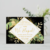 Tropische Elopement Trouwreceptie Zwart & Goud Folie Uitnodiging (Staand Voorkant)