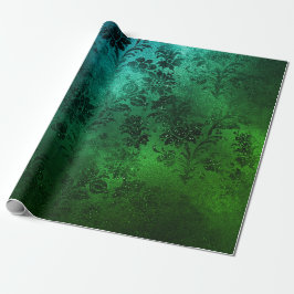 Tropische Emerald Black Floral Metallic Glam Sprar Cadeaupapier