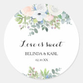 Tropische eucalyptus groen liefde is zoete bruilof ronde sticker (Voorkant)