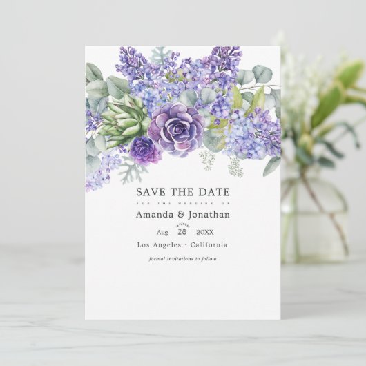 Tropische Eucalyptus Succulenten Trouwfoto Save The Date (Staand voorkant)