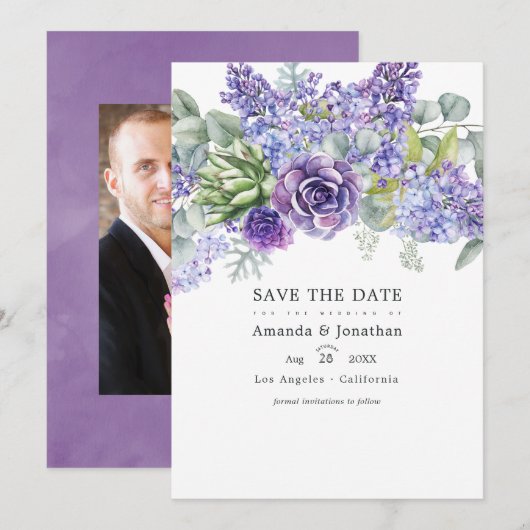 Tropische Eucalyptus Succulenten Trouwfoto Save The Date (Voorkant / Achterkant)