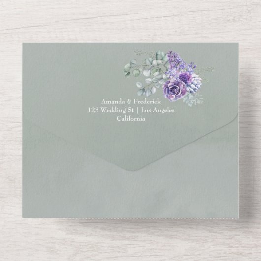 Tropische eucalyptussenkoorten bruiloft all in one uitnodiging (Achterkant)