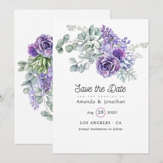 Tropische eucalyptussenkoorten bruiloft save the date (Voorkant / Achterkant)