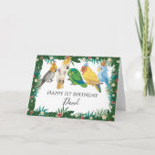 Tropische exotische Baby fijne parrots Happy Birth Kaart (Voorkant)