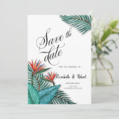 Tropische exotische bloemen bewaren de datum save the date (Staand voorkant)