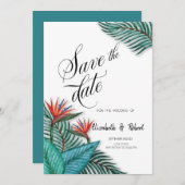 Tropische exotische bloemen bewaren de datum save the date (Voorkant / Achterkant)