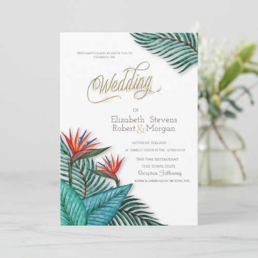 Tropische exotische bloemen bruiloft kaart (Staand voorkant)