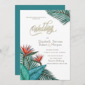 Tropische exotische bloemen bruiloft kaart (Voorkant / Achterkant)