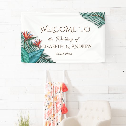 Tropische exotische bloemen bruiloft spandoek