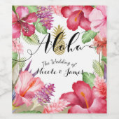 Tropische exotische bloemen & gouden ananas wijn wijn etiket (Enkel label)