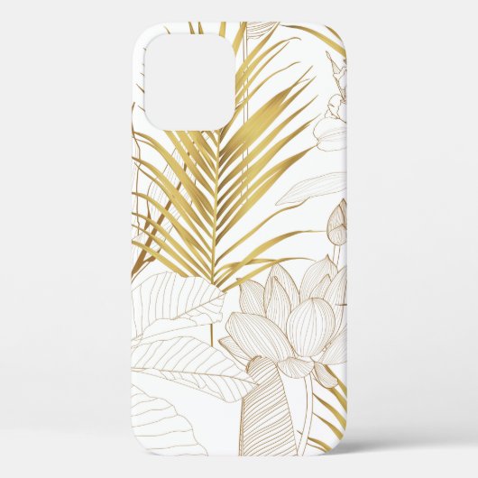 Tropische exotische bloemlijn gouden palmbladeren Case-Mate iPhone case (Achterkant)