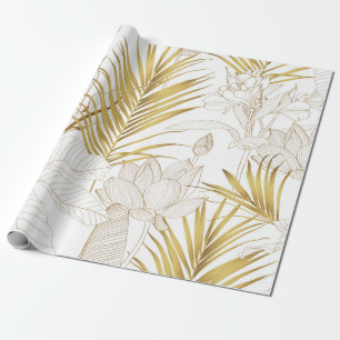 Tropische exotische bloemlijn gouden palmenbladere cadeaupapier