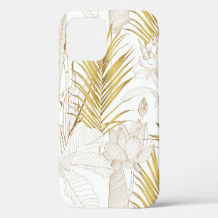 Tropische exotische bloemlijn gouden palmenbladere iPhone 12 hoesje
