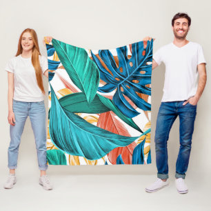 Tropische exotische palm en bladeren fleece deken