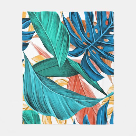 Tropische exotische palm en bladeren fleece deken (Voorkant)