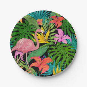 Tropische exotische roze flamingo Foliage Papieren Bordje