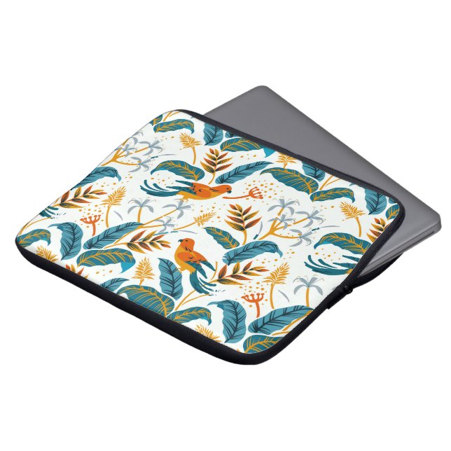 Tropische exotische vogels en bladpatroon laptop sleeve (Voorkant top)