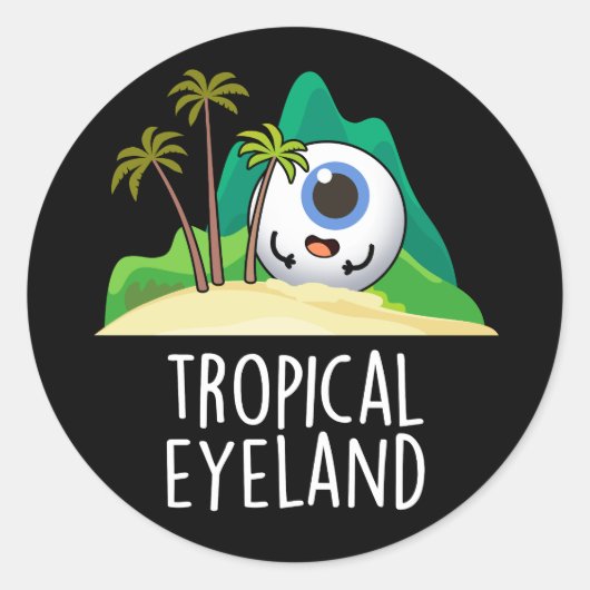 Tropische Eye-land Funny Island Pun Dark BG Ronde Sticker (Voorkant)