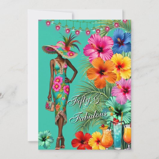 Tropische Fabulous 50 verjaardag Kleurrijke Hibisc Kaart (Voorkant)